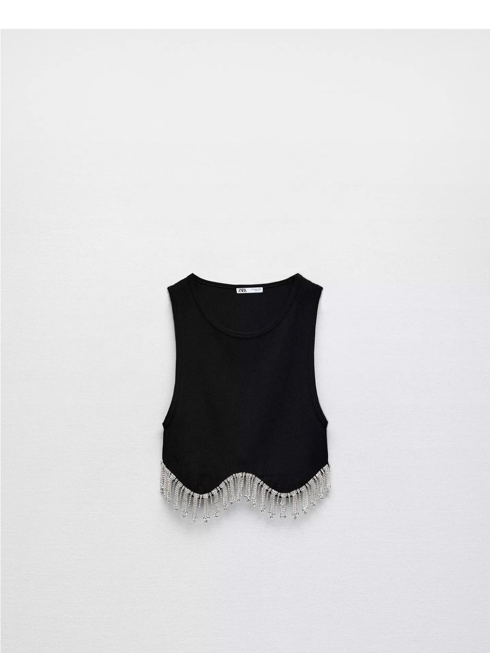 Zara Black Cropped Tank Top with Rhinestone Fringe